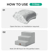 Made4Pets Dog Stairs for Small Dogs, Extra Wide Dog Steps for Bed Couch Sofa and Chair, 35D Foam Pet Steps for Small Dogs and Cats(Up to 40lbs), Non-Slip Bottom Pet Stairs, Light Grey, 3 Steps
