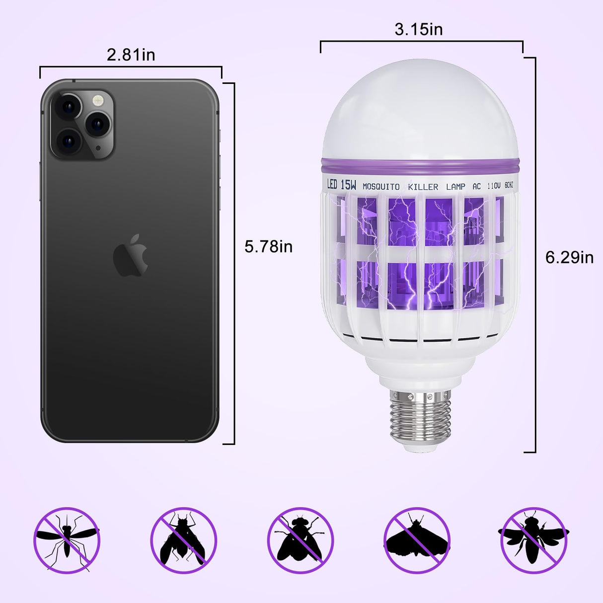 Hywean 2 Pack Bug Zapper Light Bulbs, 2 in 1 Mosquito Light Bulb, Mosquito Zapper Light Bulb UV LED for Patio and Indoor