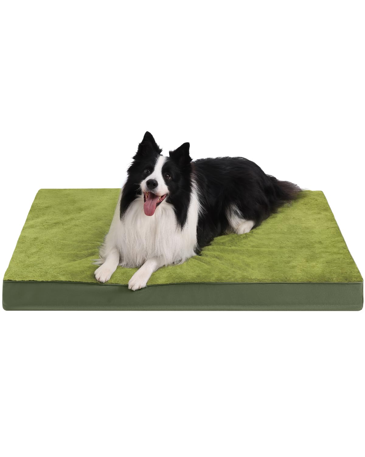 KSIIA Orthopedic Dog Bed Crate Waterproof Pet Mats for Large Dogs Deluxe Plush Washable Pet Bed with Egg Crate Foam & Removable Cover, 41 x 27 Inch, Green