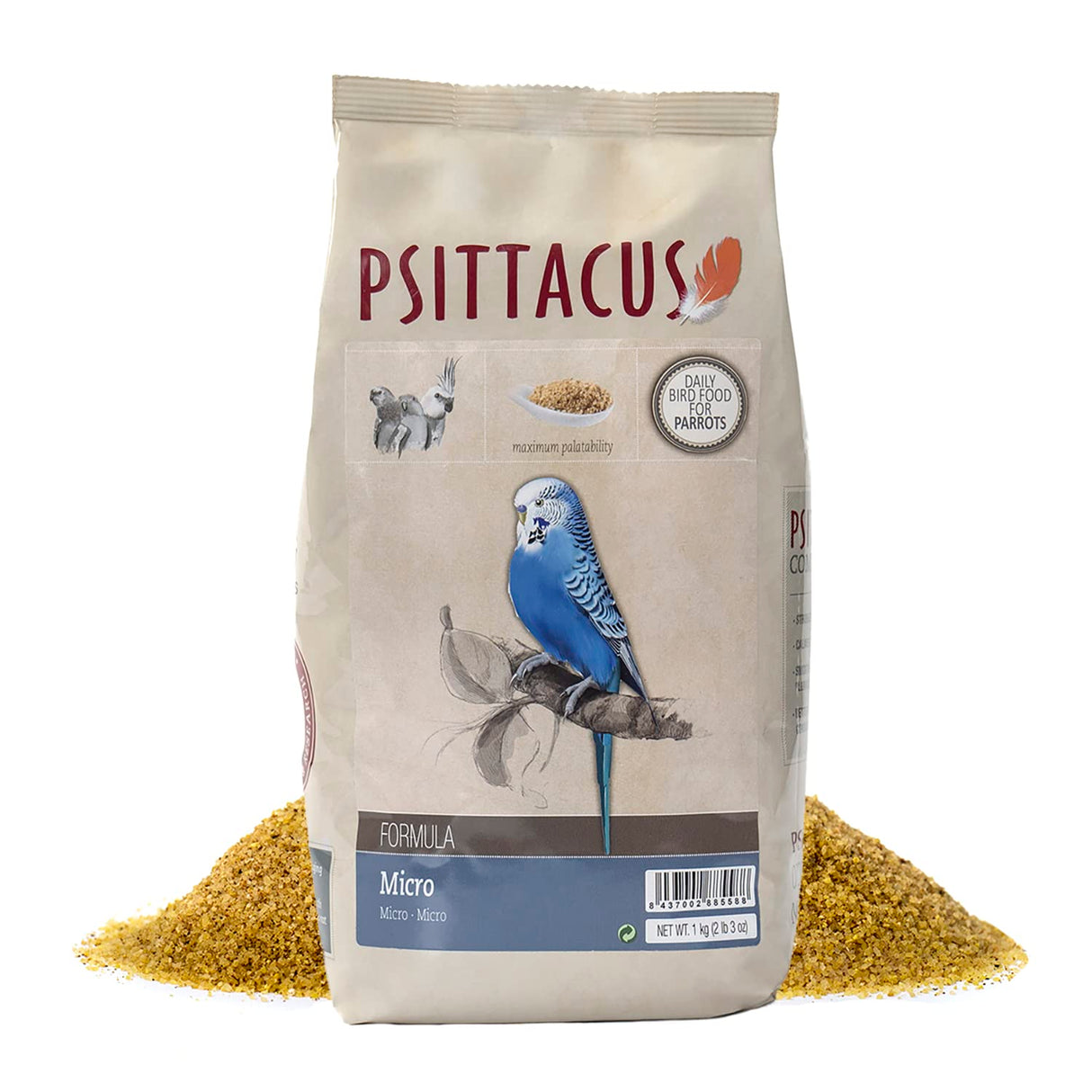 Psittacus Micro 2.2 lb | Complete Diet for Parakeets, Cockatiels and Australian Parrots | Premium Food for Birds, 100% no-GMO