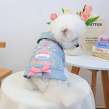 Dog Jean Jacket Girl Puppy Clothes Funny Apparel Outfits with Letter，Pearl ，Crown，Bow Decor Small Dog Clothes Cat Shirts Pink Bow L