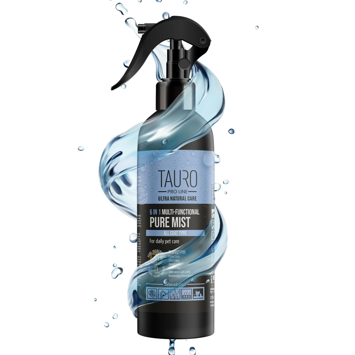 Tauro Pro Line 6in1 Natural Tear Stain Remover for Dogs - Alkaline Water Spray for Eyes, Ears & Coat, Safe for Cat, Puppy & Other Pet (Pure Mist - 8.5 Fl Oz)