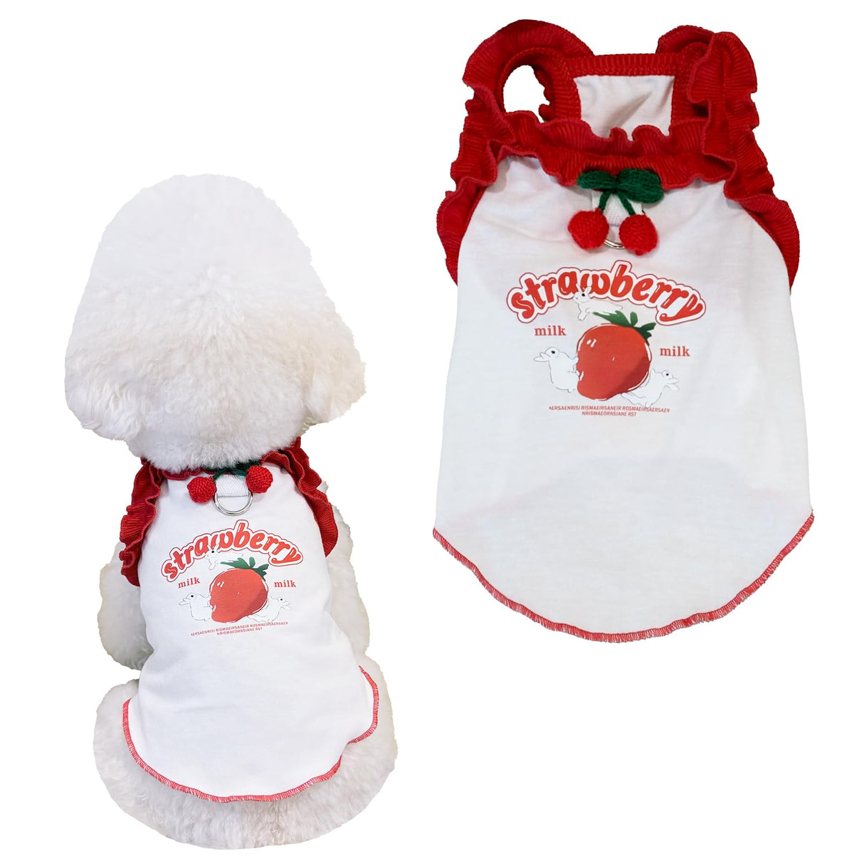 Cute Strawberry Dog Tank Top, Ruffled Edge Pet Clothes for Small Dogs Cats, Adorable Puppy Apparel with Cherry Decoration (XX-Large)