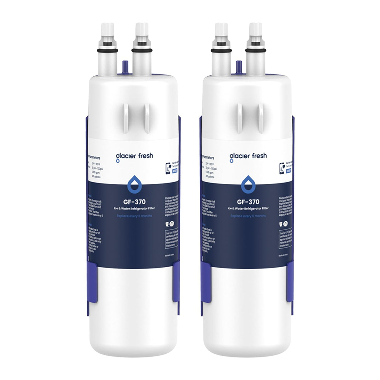 GLACIER FRESH W1029537A Refrigerator Water Filter Compatible with W10295370A, EDR1RXD1, Filter 1, W10295370, P4RFWB, P8RFWB2L, 46-9930, 46-9081 Refrigerator Water Filter 2 Pack