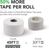 Hampton Adams (32 Pack White Bulk Athletic Tape - 1.5" x 45 feet Per Roll - NO Sticky Residue & Easy to Tear - Perfect for Sports Athletes, Trainers & First Aid Injury Wrap: Fingers Ankles Wrist