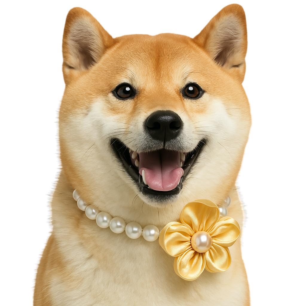 Elegant Pearl Flower Dog Necklace – Adjustable & Stylish for Weddings, Birthdays, and Parties (Yellow, L（18.5-20.5 inches）)