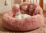 Warm Fluffy Round paw Dog cat Bed Calming, Washable Anti Slip Bottom (Pink, Large)