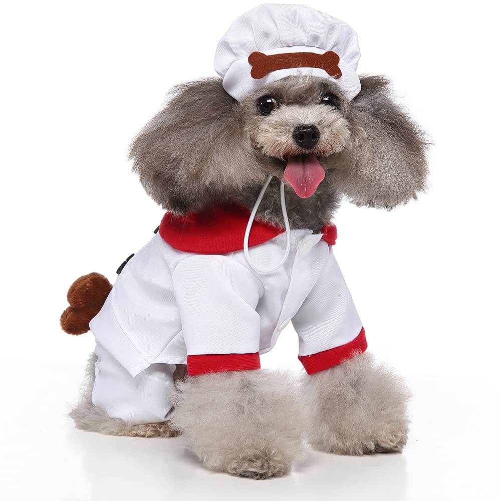 Layheld Cat Costume Dog Clothes Chef & Construction Worker 2PCs Set Funny Cosplay Partywear Photoshoot Cute Pet Outfit for Cat Small Dog (Chef,Large)