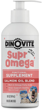 Dinovite SuprOmega Wild Caught Salmon Oil for Dogs & Cats - GMO Free Omega 3 Skin & Coat Supplement - Skin & Coat Meal Topper for Dogs & Cats - 16 oz