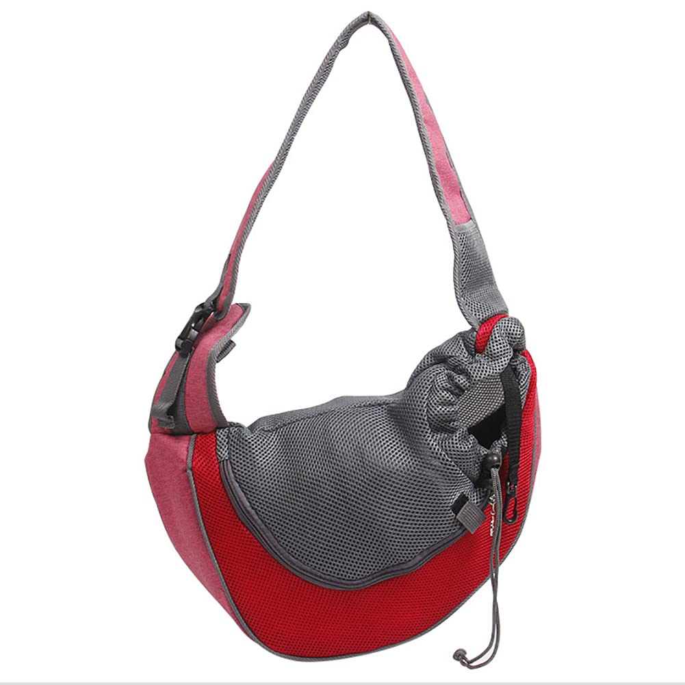 JiangYanus Dog Carrier Sling, Hand Free Drawstring Dog Papoose with Adjustable Strap, Breathable Mesh Travel Safe Puppy Sling Bag Carrier, Crossbody Satchel Dog Purse with Pocket for Outdoor Dogs Cats