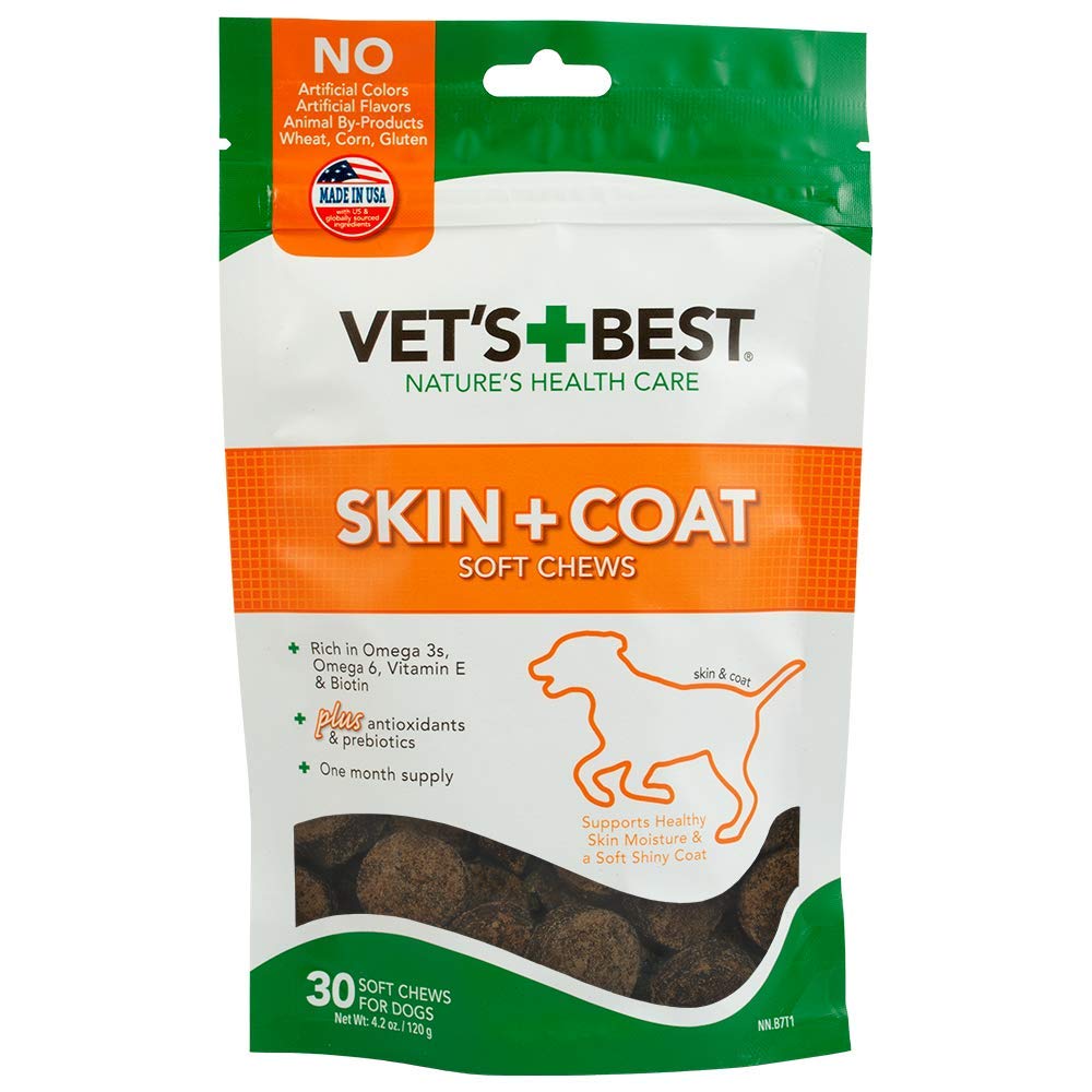 Vet's Best Skin & Coat Dog Supplements - Formulated with Vitamin E and Biotin to Maintain Dogs Healthy Skin and Coat - 50 Chewable Tablets