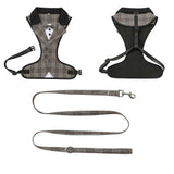 HDKUW Dog Tuxedo Harness, Adjustable Pet Harness No Pull for Small Medium Dogs, Doggie Wedding Suit with Bow Tie Party Costume Gray Grid S