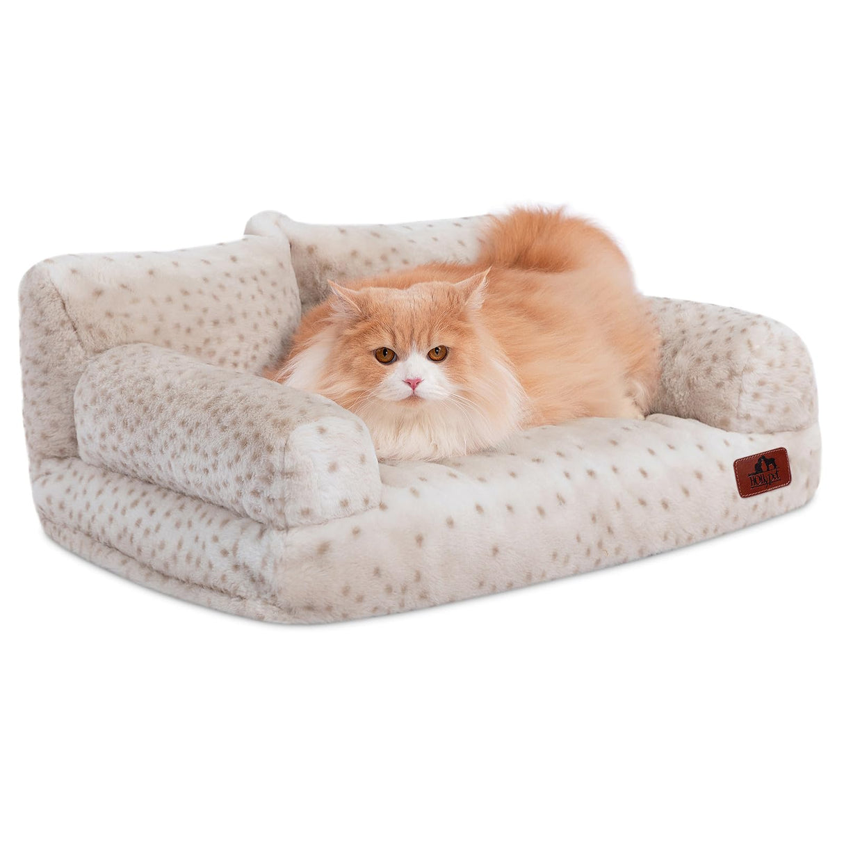 Hollypet Fluffy Dog Cat Bed Pet Couch Beds Plush Soft Warming Washable Puppy Bed for Small Medium Dogs and Large Cats, Leopard, 24" L x 18" W x 10" Th