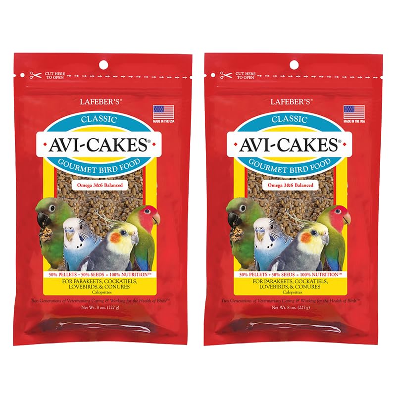 LAFEBER'S Classic Avi-Cakes Pet Bird Food, Made with Non-GMO and Human-Grade Ingredients, for Cockatiels Conures Parakeets (Budgies) Lovebirds (8 oz Pack of 2)