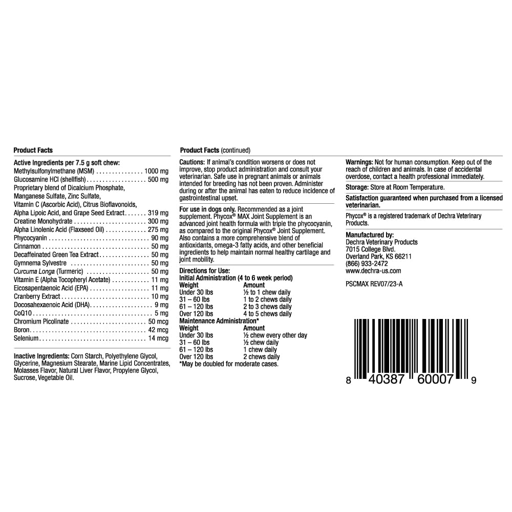 Phycox MAX Dog Joint Supplement Soft Chews, 90 Ct