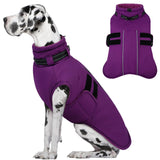 IECOii Big Dog Winter Coat for Giant Breed Dogs Waterproof Dog Jacket with Built in Collar, Reflective Dogs Coat Pet Snow Jacket for Great Dane Saint Bernard, Easy Outdoor Walking, Purple - 5XL