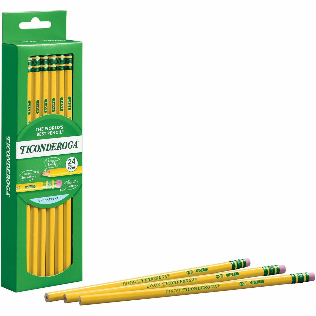 Ticonderoga Wood-Cased Pencils, Unsharpened, 2 HB Soft, Yellow, 24 Count