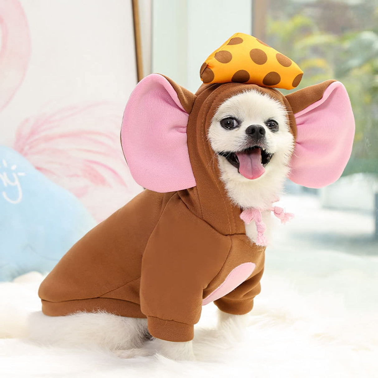 HDKUW Dogs Hoodie, Sweatshirt Fruit Warm Coat Sweater, Cold Weather Costume for Puppy Small Medium Dog (XL, Brown Mouse)