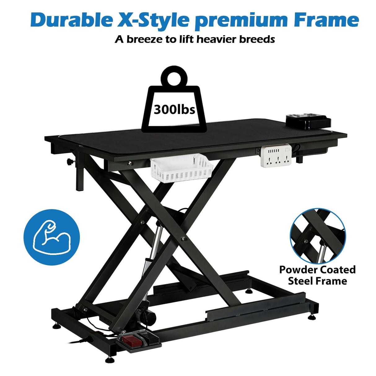 Electric Dog Grooming Table, 50 Inch Hydraulic Pet Grooming Table, Dog Grooming Station with Aluminium Overhead Arm, Anti Slip Tabletop, 6 USB Ports, 300 LBS Capacity