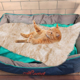 Asrug Faux Fur Dog Rug Plush and Fluffy Dog Mat Ultra Cozy Pet Throw Rug for Dogs Cats, Luxury Soft Faux Sheepskin Cover Seat Pad Shag Fur Area Rugs for Bedroom, 24 by 36 inches (Brown&White)