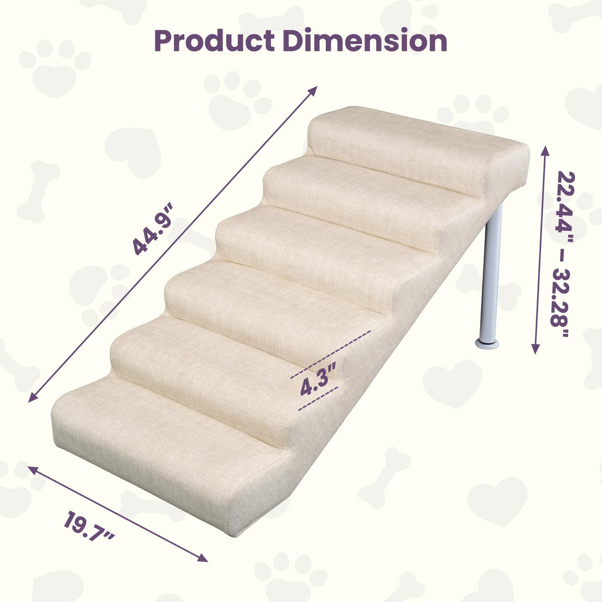 Homfstyi Leather Dog Stairs, 19.7" Extra Wide Dog Steps for Bed & Sofa, Adjustable Height 22.44"-32.28” Pet Ramp for Small to Large Dogs, Holds Up to 150 lbs（6-Step）