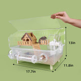 Clear Acrylic Hamster Cage, Dwarf Hamster Cage, Mouse Cage, Gerbil Cage - All-in-One Hamster Habitat with 18cm Silent Wheel, Tubes & Full Kit, 17.7×11.8×13" for Dwarf Hamsters, Mice, Gerbils