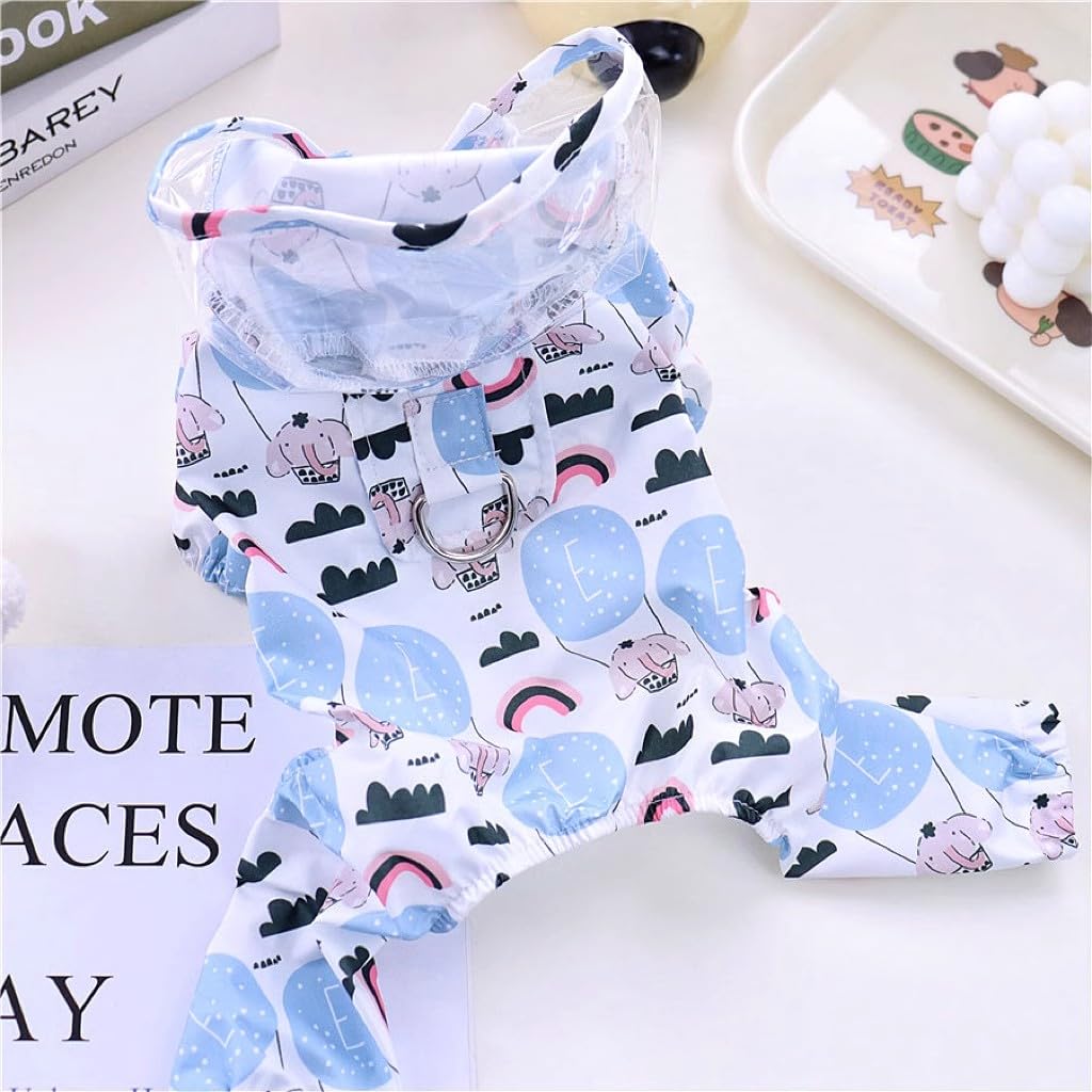 Maigllra Pet Dog Raincoat Pet Waterproof Rain Jacket with Transparent Hood, Cute Elephantst Printing Raincoat for Small Medium and Large Dog