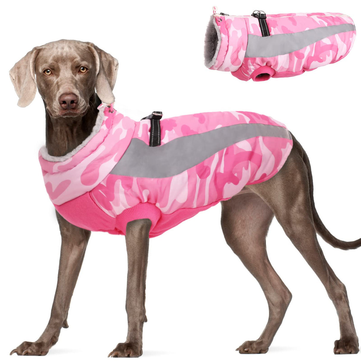 FUAMEY Dog Winter Jackets for Large Dogs,Dog Coat with Harness Built in,Waterproof Dogs Snowsuits Warm Pet Jacket Zip Up Fleece Cold Weather Coats Reflective Puppy Vest with Pocket Blue 3XL