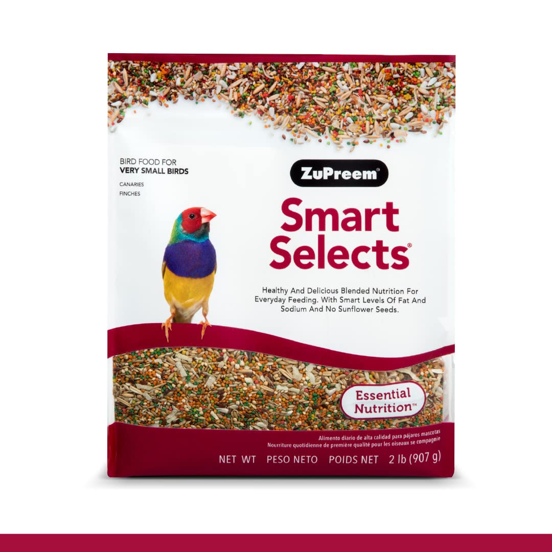 ZuPreem Smart Selects Everyday Feeding Bird Food for Very Small Birds, 2 lb bag | Made in USA for Canaries, Finches