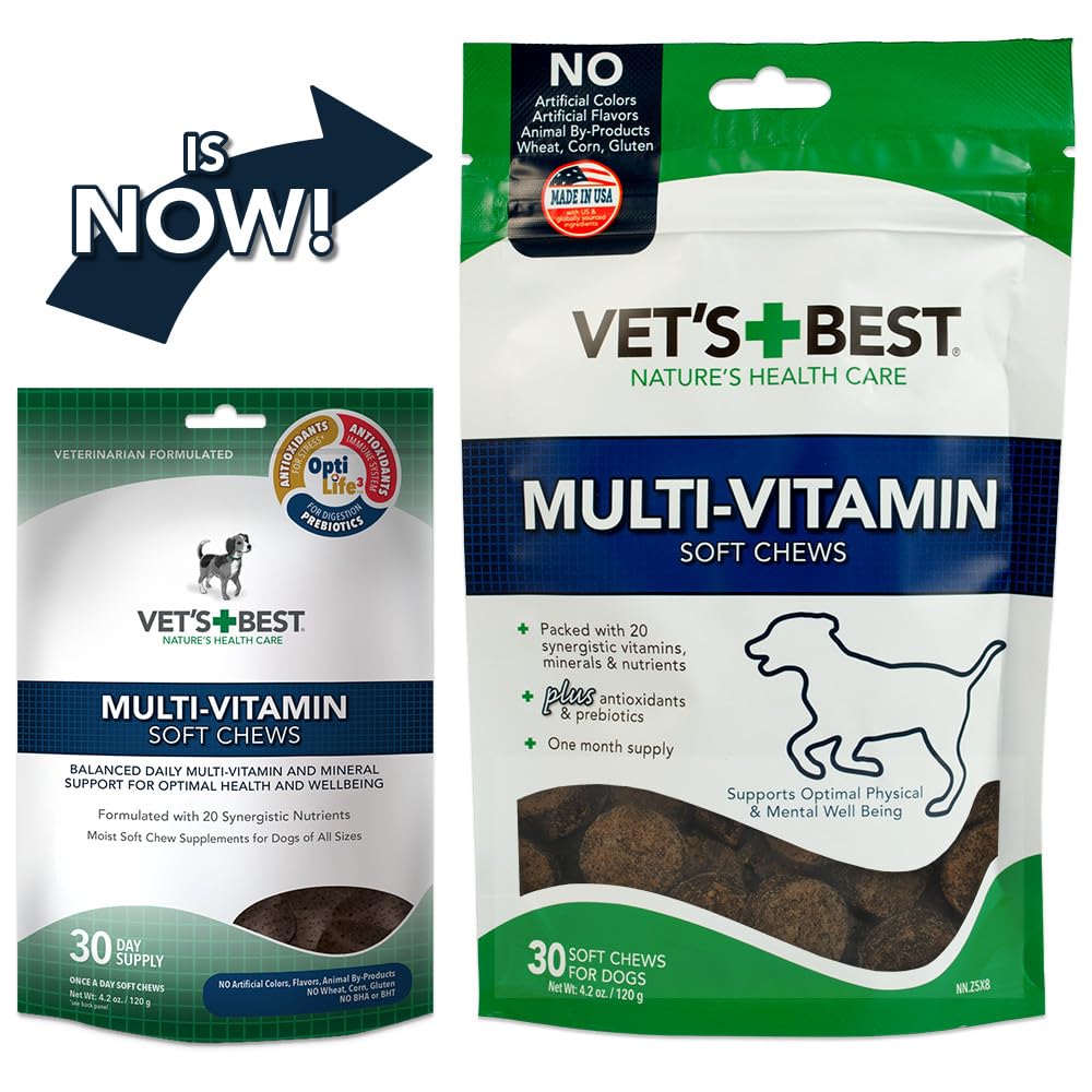 Vet's Best Multi-Vitamin Soft Chew Dog Supplements - Vitamins for Dogs - Supports Dogs Physical and Mental Health - 30 Day Supply