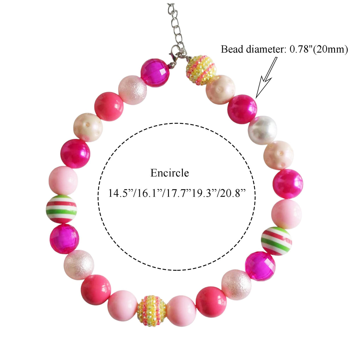 Dog Collar Necklace - Chunky Beads (20mm) with Candy Charm Pet Collar | Adjustable Sparkling Pet Jewelry Accessory for Small/Large Dogs, Daily Wear & Costume Parties