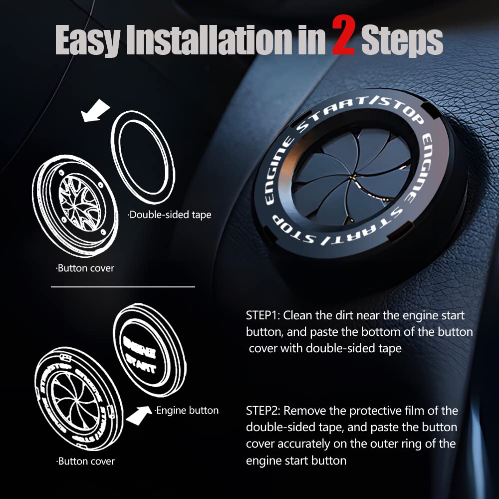 Rotary Push Start Button Cover, Car Engine Push to Start Stop Accessories, Auto Ignition Switch Cover, Cool Motorcycle Car Decor Gift for Christmas New Years Birthday, Black