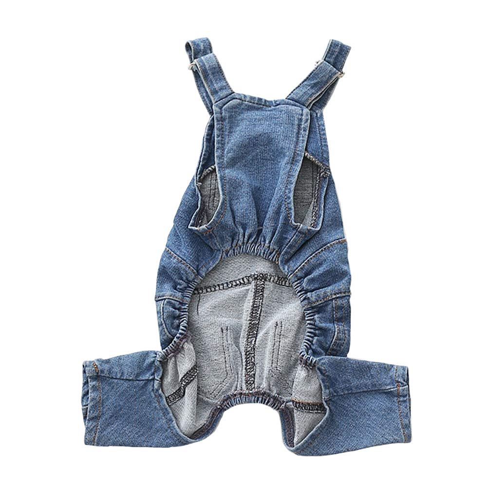 Dog Denim Jumpsuit Costumes Cat Pet Jean Overalls Clothes for Yorkie Bulldog (M, Blue)