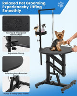 24" Hydraulic Lift Dog Grooming Table – Adjustable Height, 250LB Capacity, Non-Slip Silicone Top, Foldable for Home & Salon Use