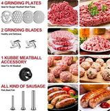 Metal Food Grinder Attachment for KitchenAid Stand Mixers, Meat Grinder for Kitchen Aid Included 3 Sausage Stuffer Tubes, 4 Grinding Plates, 2 Grinding Blades, Kubbe Meat Processor Accessories