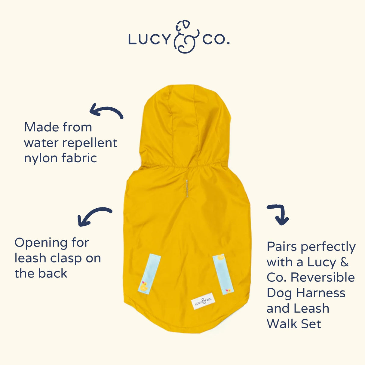 Lucy & Co. Lucky Ducky - Reversible Raincoat for Dogs & Pets - Dog Raincoat - Fashionable and Comfy Water Proof Adjustable Poncho for Canines - Medium - Yellow Blue Rubber Duck