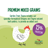 Manna Pro Farmhouse Favorites – Garden Treat Thyme – Premium Grains for Poultry – Made with Oregano & Thyme – Real Veggie Poultry Feed Supplement – 4lb Bag