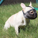 Short Snout Dog Muzzle- Adjustable Breathable Mesh Bulldog Muzzle for Biting Chewing Licking Grooming Dog Mask,Grey(Eyehole) S