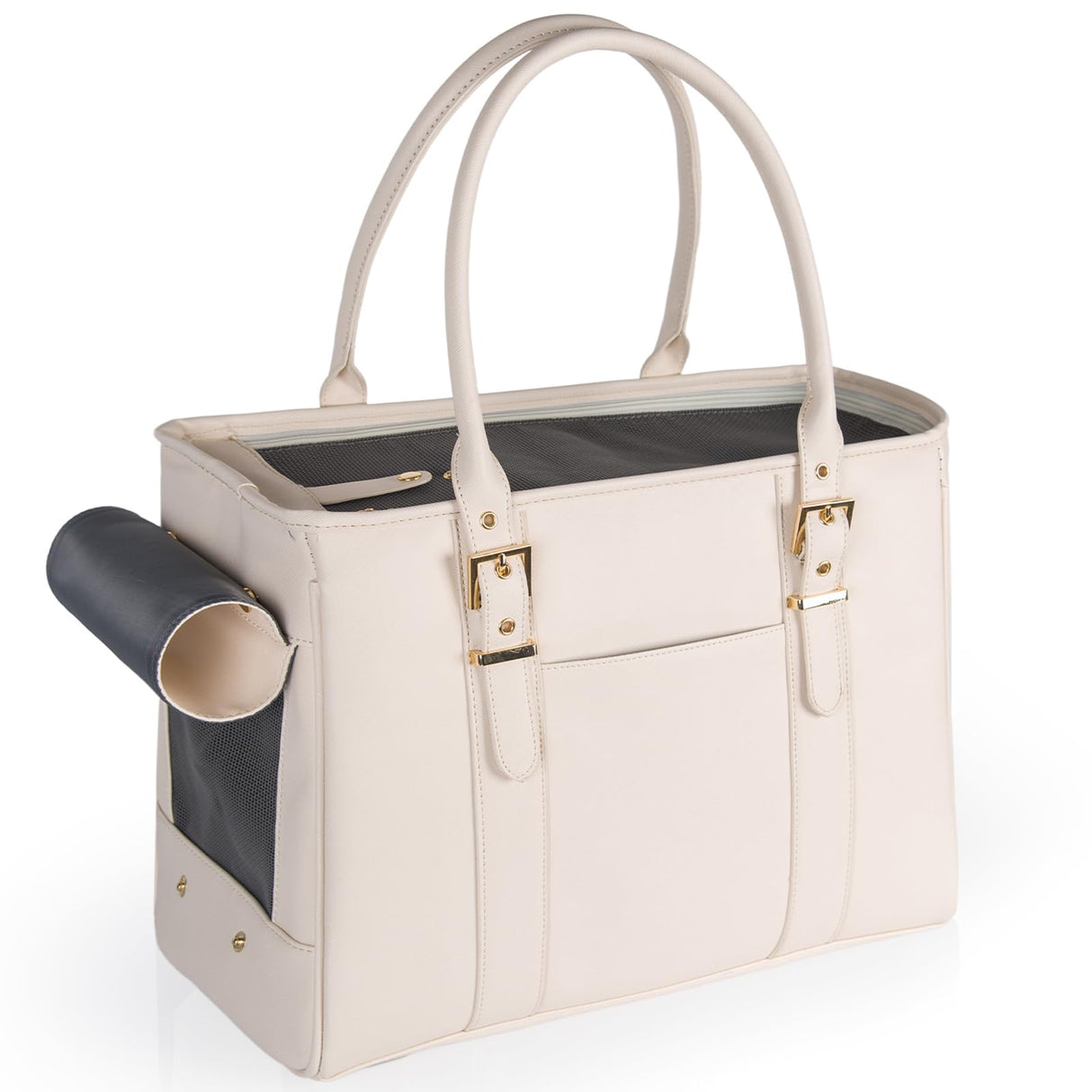 Fashion Pet Carrier Dog Purse Cat Bag Soft-Sided Carriers Travel Airline Approved, Stylish Leather Tote Handbag for Small Animal Puppy Kitten (White)