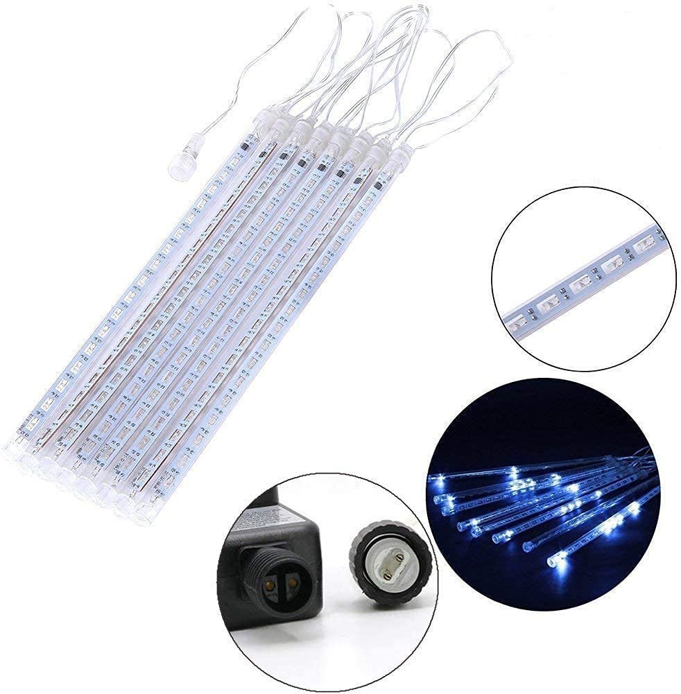 Weepong Meteor Shower Lights Outdoor Christmas Lights UL Certified Falling Rain Drop Lights Snowfall Icicle Cascading String Lights for Xmas Holiday Tree Garden Decor Blue, 12Inch 8Tubes