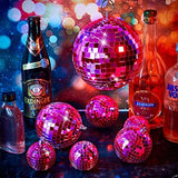 WILLBOND 12 Pack Disco Ball Mirror Ball with Hanging Ring for Fun Retro Disco Party Decorations Party Dj Lighting Effect Stage Props Game Accessories, 5.91", 3.94", 3.15", 2.36"(Pink)
