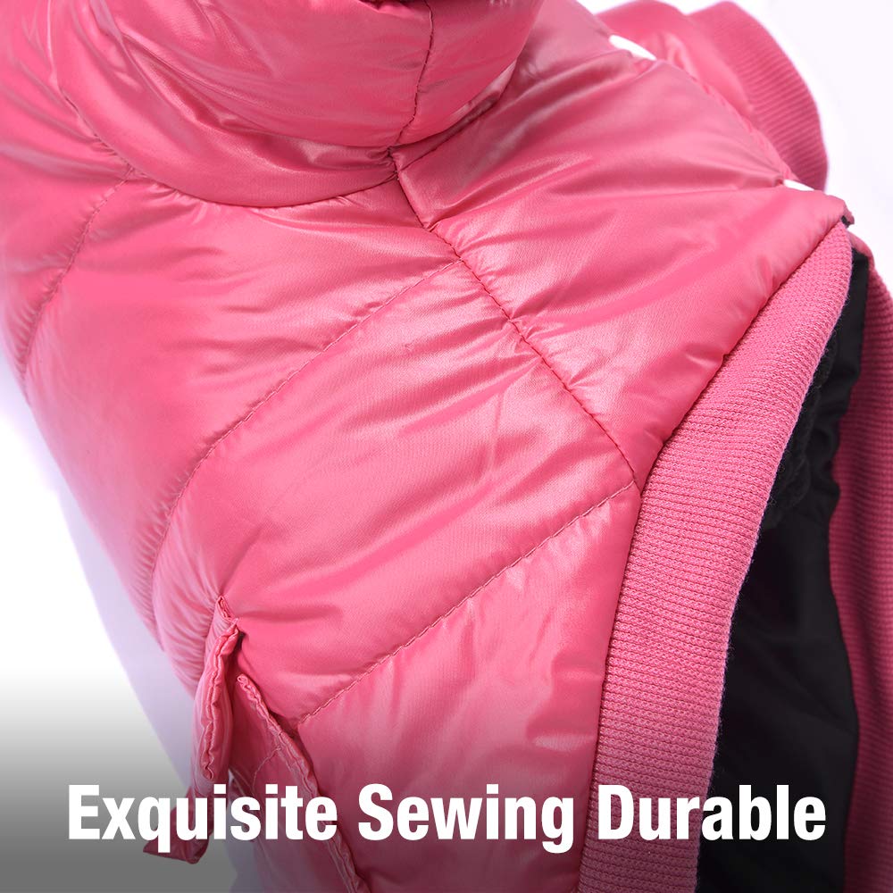LESYPET Dog Coat for Small Dogs, Windproof Doggie Puffer Jacket with Leash Hole, Extra Warm Dog Jacket Winter Coat, Pink XL