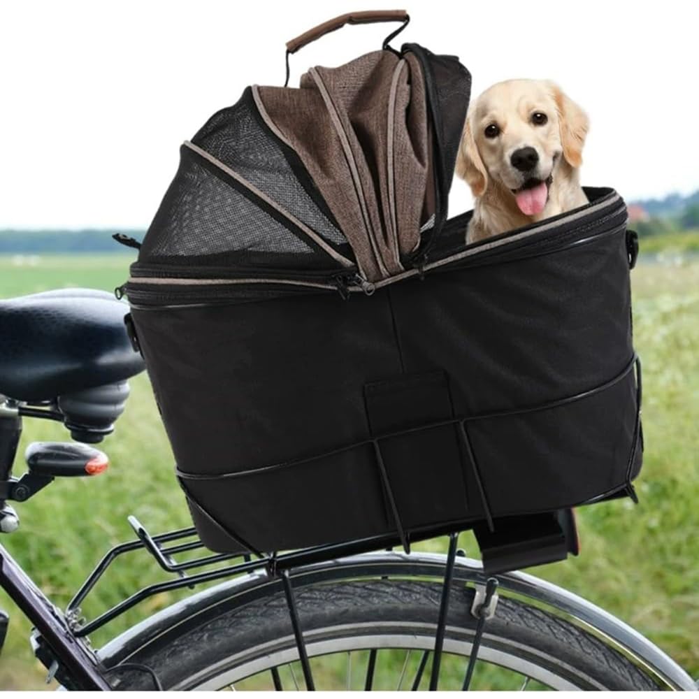 Foldable Bike Pet Rear Basket with Safety Leash & Comfort Pad, Universal Heavy Duty Rear Mount Carrier for Small Medium Dogs Cats Cycling Travel