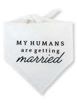 My Humans are Getting Married Engagement Dog Bandana for Photoshoot, Proposal, Wedding, Gift for Newly Engaged Couple, Boho Aesthetic, Natural Beige, Modern Minimalist Design (White, Small)