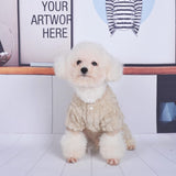 Loyanyy Plush Dog Pajamas for Cold Weather 4 Legged Clothes for Dog Cat Stretchy Puppy Kitten Onesie with Buttons Warm Soft Pet Jumpsuit Winter Coat Beige Medium