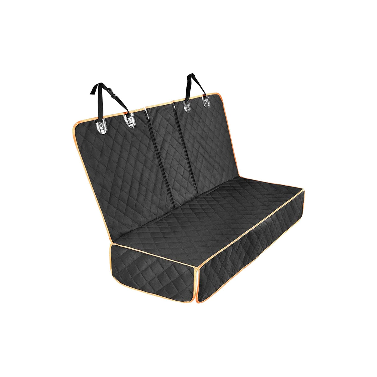 Alieemo Dog Car Seat Cover for Back Seat, Nonslip Waterproof Bench Seat Pad, Durable Pet Backseat Protector Compatible for Armrest & Seat Belt, Universal for Most Cars (Black/Orange)