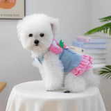 Dog Denim Vest Dress Cute Flower Puppy Vintage Jean Shirt Jacket Small Dog Girl Stylish Costume Chihuahua Pomeranian Yorkie Teacup Clothes Christmas Holiday Birthday Cat Outfits