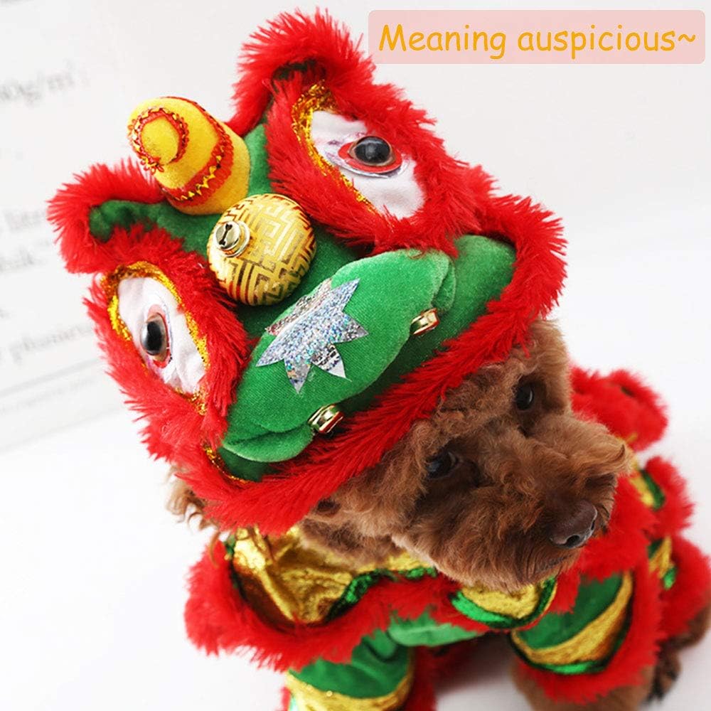Chinese Lion Dance Dog Costume, Chinese New Year Dog Outfit, Spring Festival Dogs Costume Clothes Hoodies Coat for Small Dogs (Yellow, Medium)