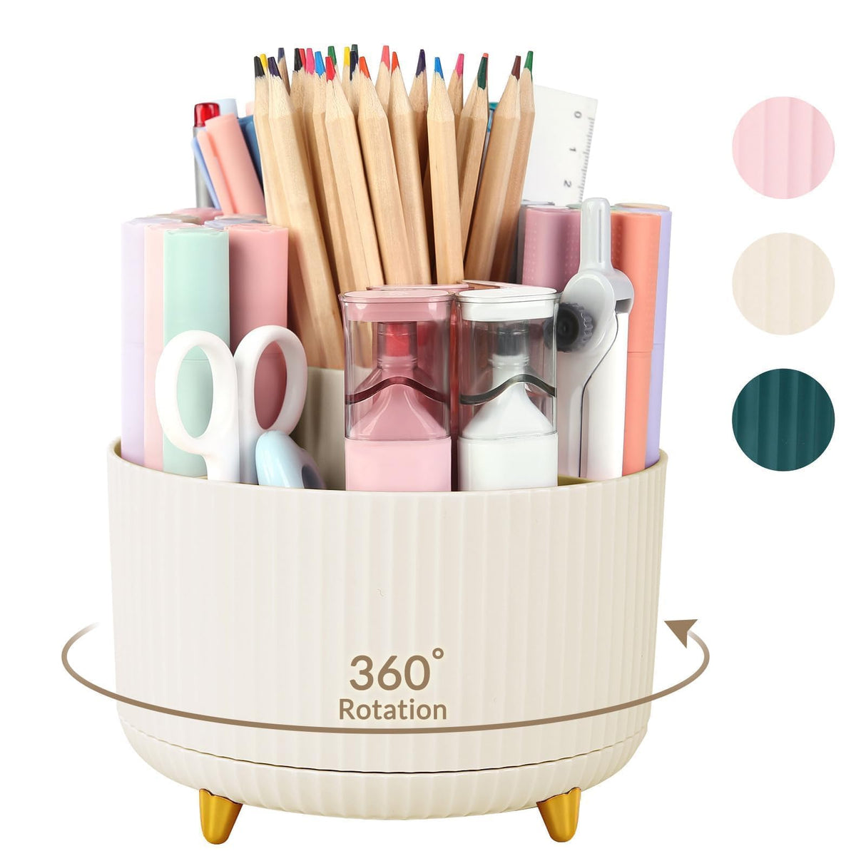 360 Rotating Plastic Desk Pen Organizer with 5 Slots, Dual-Purpose Art Supply Pencil Cup for Office, School, Home