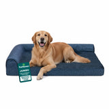 Furhaven Orthopedic Dog Bed for Large Dogs w/ Removable Bolsters & Washable Cover, For Dogs Up to 95 lbs - Plush & Almond Print L Shaped Chaise - Blue Almonds, Jumbo/XL
